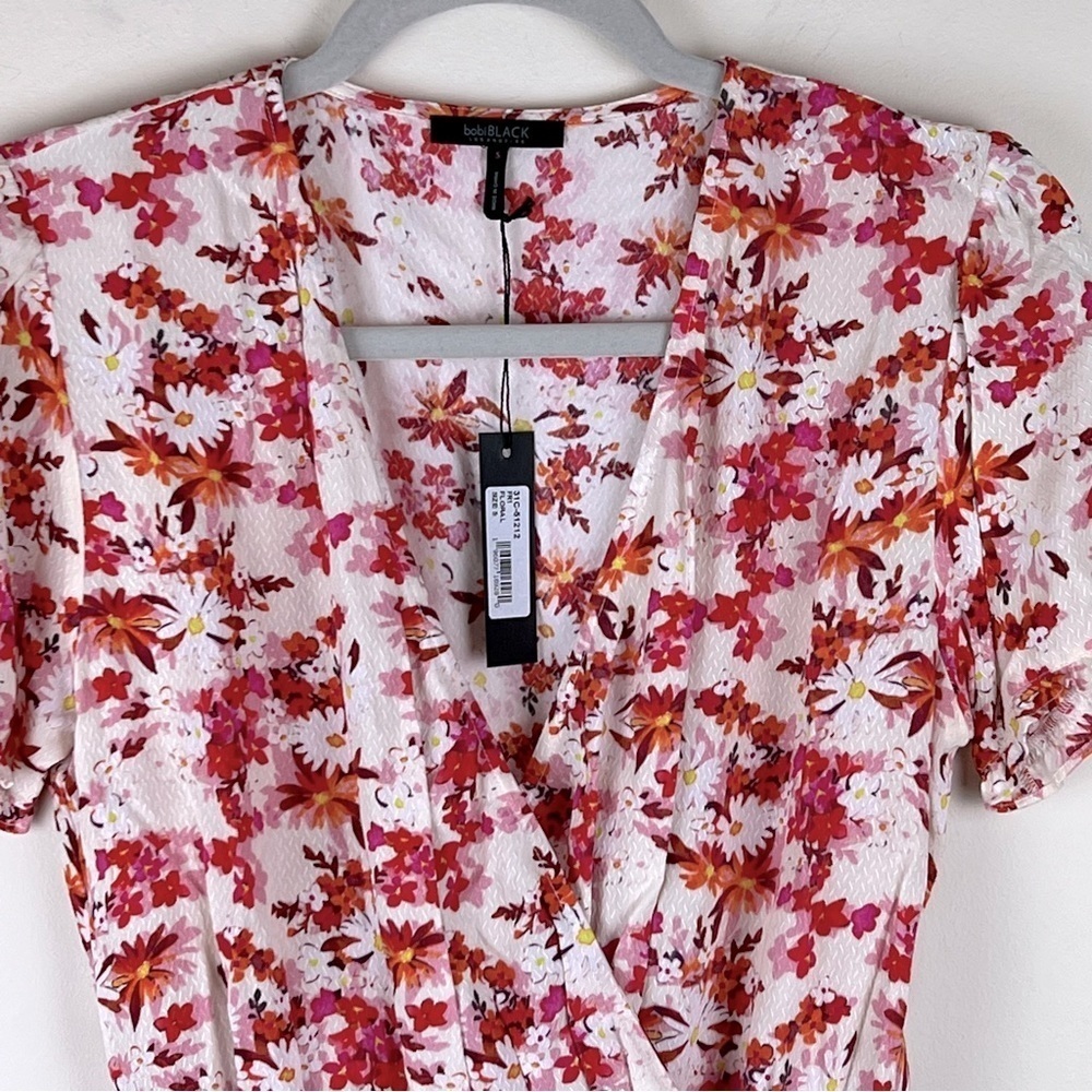 Bobi Black | Floral Ruffle Surplice Mini Dress | S - Picture 4 of 11